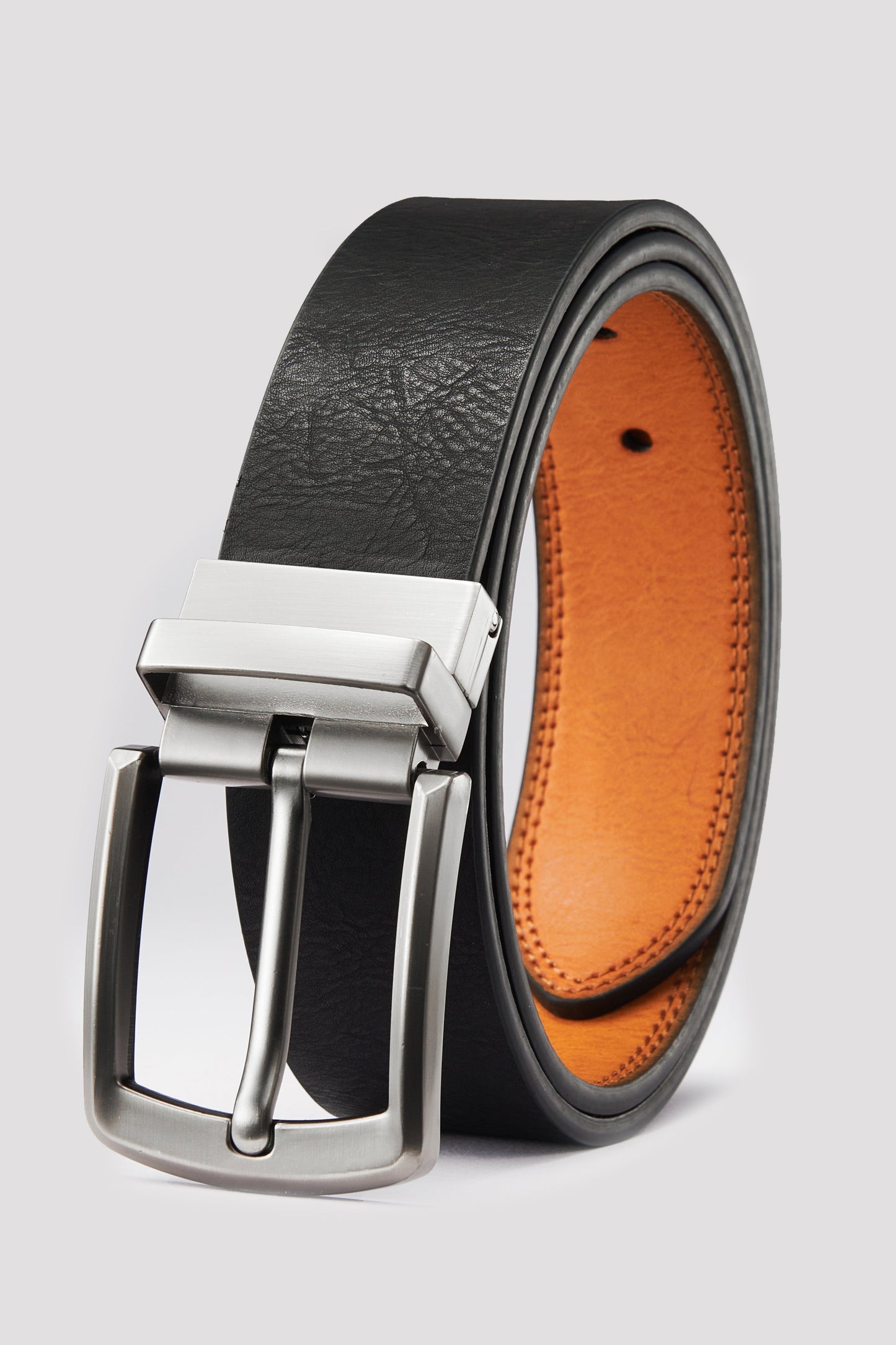 Reversible Men's Belt with Silver Buckle